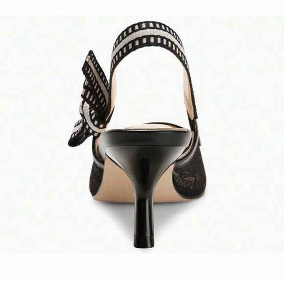 Women Slingback Kitten Heels Closed Pointed Toe Bowknot Knitted Slip - Picture 5 of 5